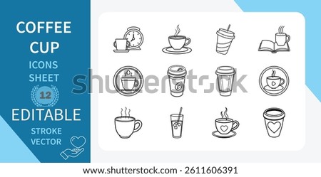Coffee Cup line icons set. Mug, Drink, Beverage, Hot, Coffee shop and More. Outline vector icon in linear style. Editable stroke. Vector illustration.