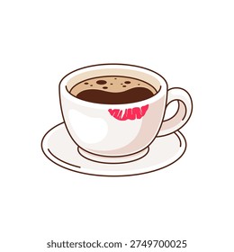 Taza de café con la marca del lápiz labial, ilustración simple del estilo de la historieta 