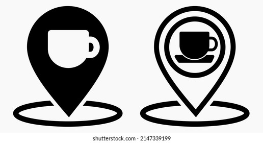 Icono de ubicación del café. Signo de geolocalización del café. La situación del restaurante Señal de restaurante. Icono del vector.