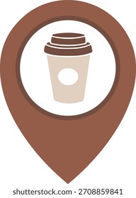 Coffee cup location map pin icon brown flat vector