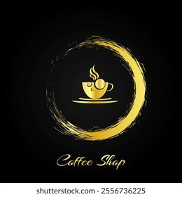 Coffee cup logo. Black coffee shop label. Vector coffee logo  