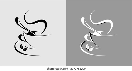 coffee cup logo in black and white vector format with additional spoon accessories