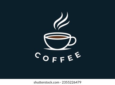 Coffee cup logo. Cafe mug icon. Latte symbol. Hot drink sign. Cappuccino emblem. Vector illustration.