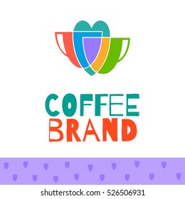 Coffee cup logo. Caps, heart, coffee emblem. Vector illustration.
