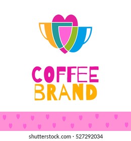 Coffee cup logo. Caps, heart, coffee emblem. Vector illustration.