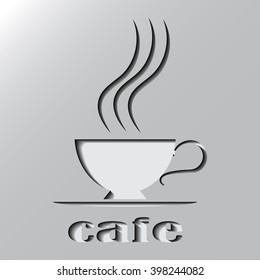 Coffee cup. Logo cut from paper. A symbol cafe.