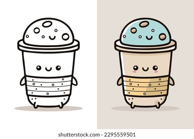 Coffee Cup Logo, Cute Coffee Cup Cartoon line art colorful Vector Illustration, Coffee cup icon design, Flat carton style, Food and drink icon
