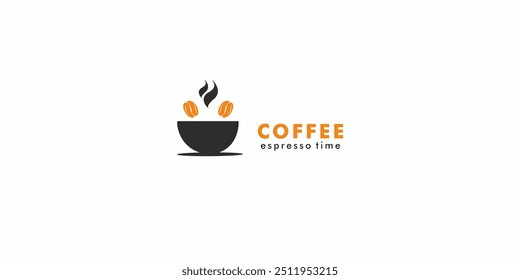 coffee cup logo design with beans and steam