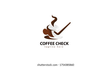 Coffee cup logo design combined with check symbol. vector