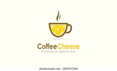 Coffee cup logo design combined cheese shape. You can use it for the coffee shop logo. vector
