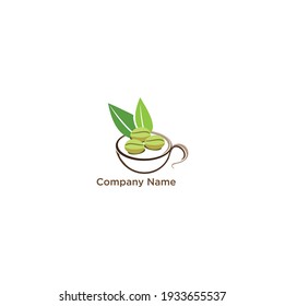 Coffee cup logo design concept with simple and elegant leaf decoration
