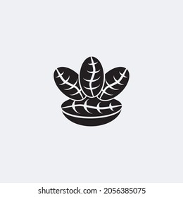 Design-Vorlage für Coffee-Cup-Logos mit einem Symbol für vier Bohnen. Kaffeeservice Label. Logo, Symbol und Etikettendesign. Vektorgrafik und Illustration.