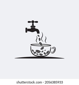 Plantilla De Diseño De Logotipo De La Copa De Café Con Bean De Relleno En La Copa Con Faucet. Etiqueta de la cafetería. Diseño de logotipos, iconos y etiquetas. Vector E Ilustración.