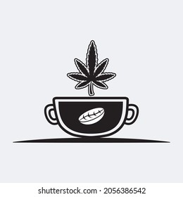 Coffee Cup Logo Design Template With A Marijuana and Bean Coffee on Cup. Coffee Shop Label. Logo, Icon, and Label Design. Vector And Illustration.
