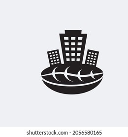 Coffee Cup Logo Design Template With Beans On Buildings. Coffee Shop Label. Logo, Icon, and Label Design. Vector And Illustration.