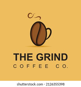 Coffee Cup Logo Design Template With Coffee Bean.