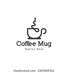 Coffee cup logo design template. Mug logo design in monoline style isolated in white background