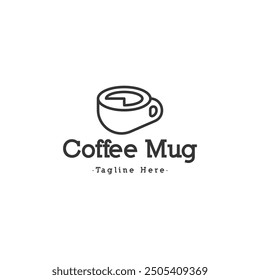 Coffee cup logo design template. Mug logo design in monoline style isolated in white background