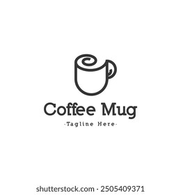 Coffee cup logo design template. Mug logo design in monoline style isolated in white background