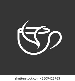 Coffee cup logo design template. Mug logo design in monoline style isolated in white background