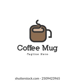 Coffee cup logo design template. Mug logo design in monoline style isolated in white background