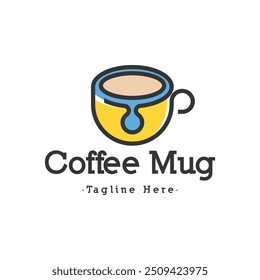 Coffee cup logo design template. Mug logo design in monoline style isolated in white background