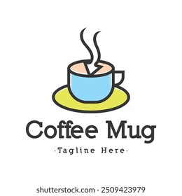 Coffee cup logo design template. Mug logo design in monoline style isolated in white background