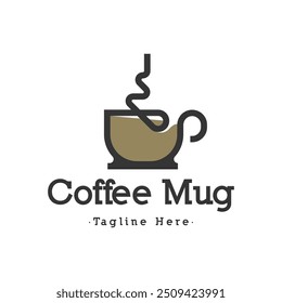 Coffee cup logo design template. Mug logo design in monoline style isolated in white background