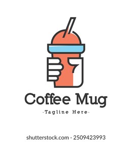 Coffee cup logo design template. Mug logo design in monoline style isolated in white background