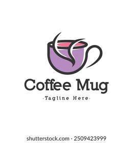 Coffee cup logo design template. Mug logo design in monoline style isolated in white background