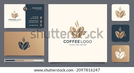 coffee cup logo design template. logo and business card, elegant concept, coffee logotype, beans.