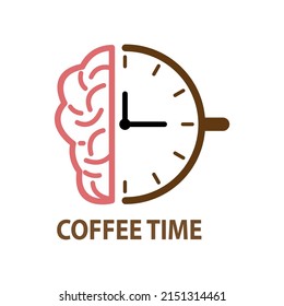 coffee cup logo design vector with brain and clock image