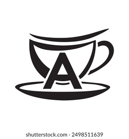 Coffee Cup Logo Design Vector, Minimalist Design Coffee Logo Illustration. Coffee Cup Logo With Letter A. A logo Design