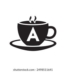 Coffee Cup Logo Design Vector, Minimalist Design Coffee Logo Illustration. Coffee Cup Logo With Letter A. A logo Design