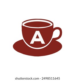 Coffee Cup Logo Design Vector, Minimalist Design Coffee Logo Illustration. Coffee Cup Logo With Letter A. A logo Design