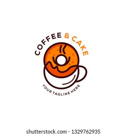 coffee cup logo designs concept with cake logo designs on the top
