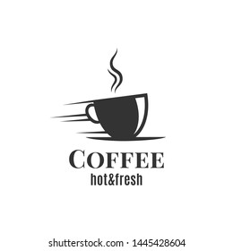 Coffee cup logo. Fast coffee design on white background