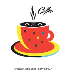 Coffee cup logo. Futuristic Design for business brochure, cafe menu cover, gift card, price tag, envelope, poster, texture. Breakfast Coffee mug isolated white background, food. Minimal design vector