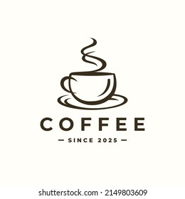 Coffee cup logo. Hot drink mug icon. Espresso aroma symbol. Fresh cappuccino restaurant sign. Vector illustration.