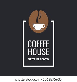 Coffee cup logo. Coffee house label on black