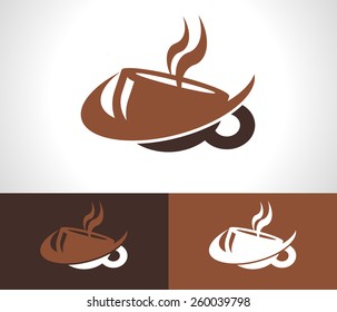 Coffee cup logo icon with swoosh graphic element 