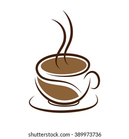 Coffee cup logo, label, icon or badge design. Cup of coffee or tea. Vector illustration