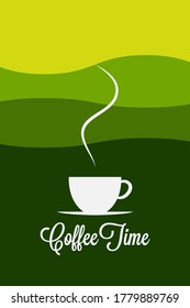 Coffee cup logo. Coffee morning landscape concept vector background