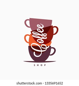 Coffee cup logo. Coffee mugs color banner on white background