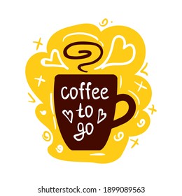 Coffee cup logo. Coffee mugs color banner on white background with text - coffee to go.