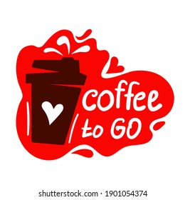 Coffee cup logo. Coffee mugs color banner on white background with text - coffee to go.