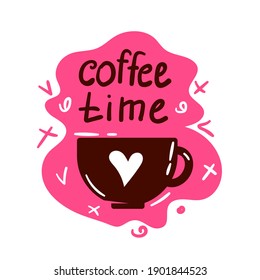 Coffee cup logo. Coffee mugs color banner on white background with text - coffee time.