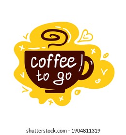 Coffee cup logo. Coffee mugs color banner on white background with text - coffee to go.