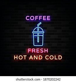 Coffee Cup Logo Neon Signs Vector. Neon Design Style