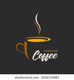 Coffee Cup Logo With Premium Classy Coffee On Black Background